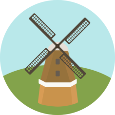 Kinderdijk Windmills Engraving Svg Design, Free Vectors File